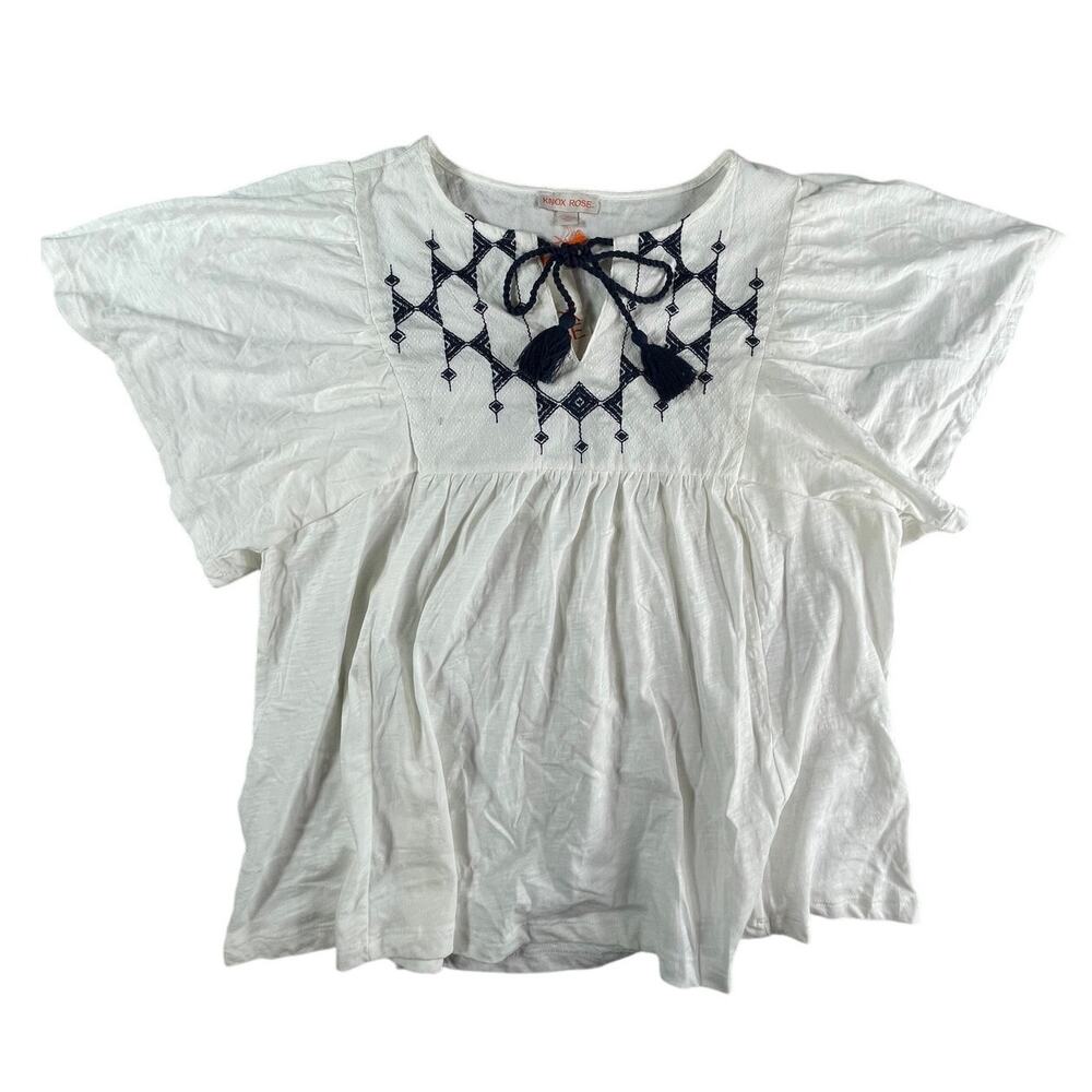 Knox Rose Shirt Womens Medium White Boho Flowy Tunic Short Sleeve Target NWT